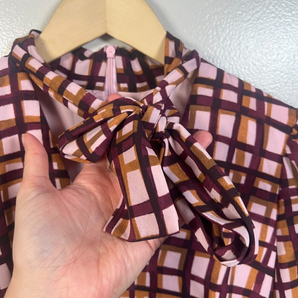 Gal Meets Glam Lindsey Windowpane Dress Size 0 Tie Neck Twee Work Office Preppy - Picture 6 of 12